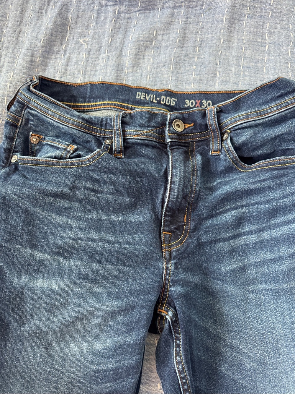 Devil Dog Men’s Dark Blue Denim Jeans - 30x30 Straight leg athletic cut